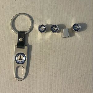 Mercedes Benz metal keychain & valve Stem caps in Silver NWT